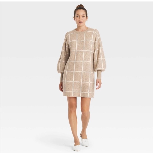 a new day Dresses & Skirts - NWT A New Day Womens Tan Long Sleeve Sweater Dress SIZE XXL PLUS SIZE